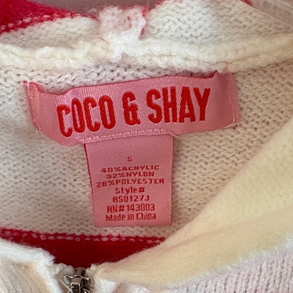 Coco & Shay Red and White Striped Women's Cropped Hoodie Cardigan - Picture 2 of 7